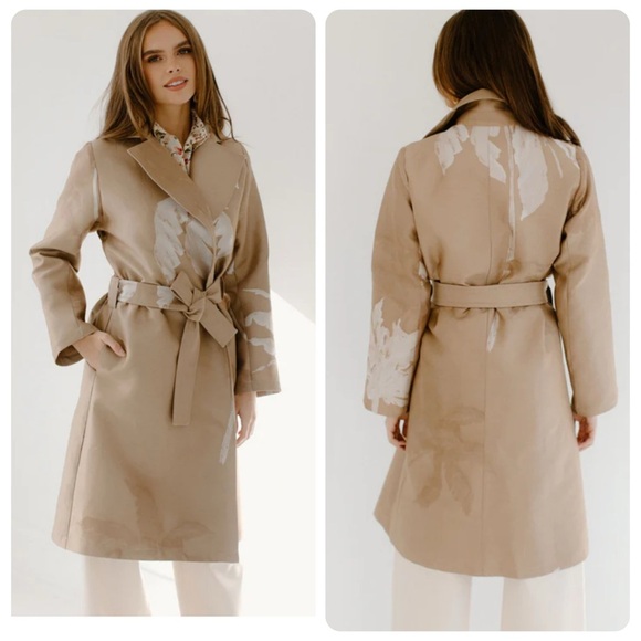 Eleanor Leftwich Jackets & Blazers - Eleanor Leftwich Marie Trench Coat Khaki Floral Belted Size Small S